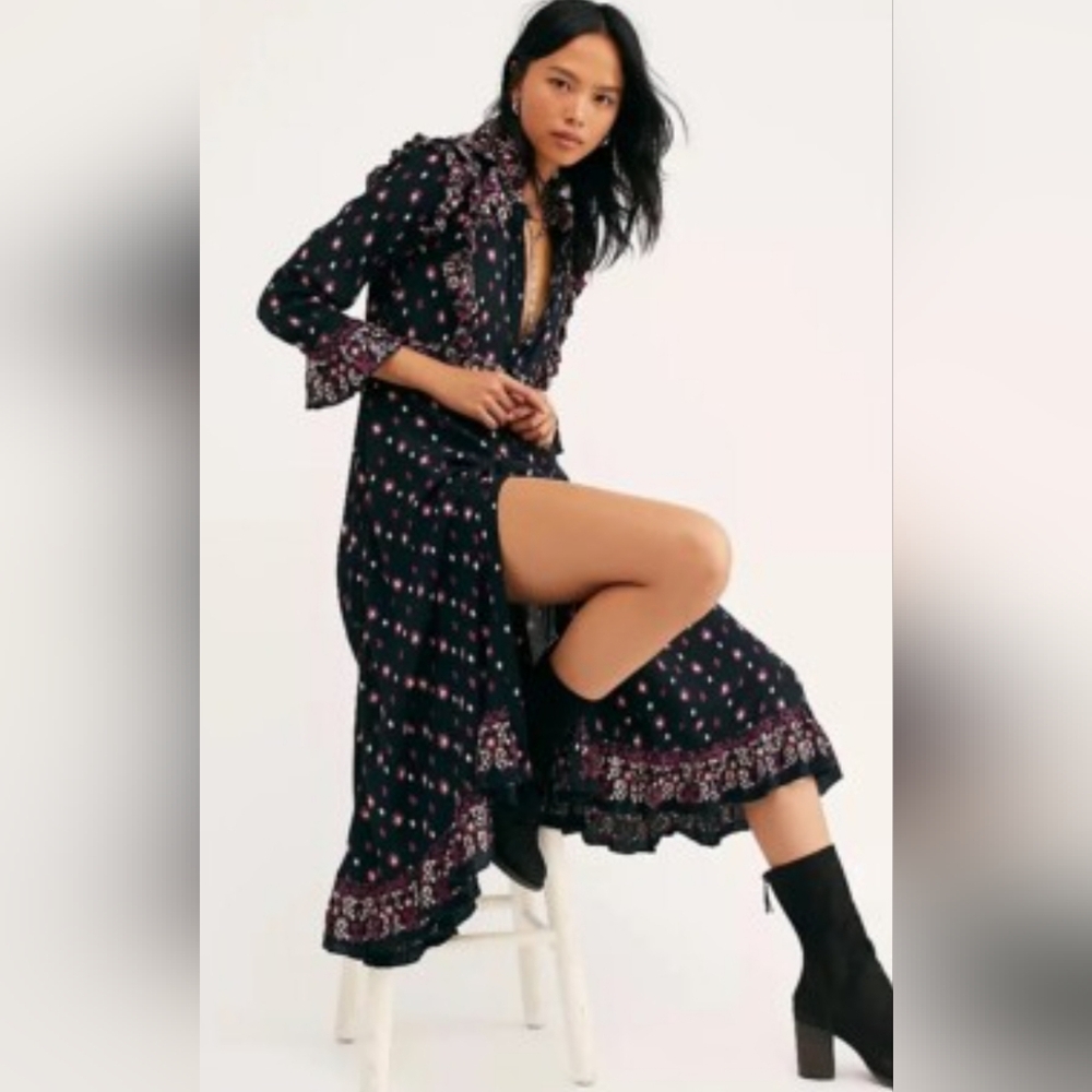 EUC Free People Calico Skies Floral Midi Dress